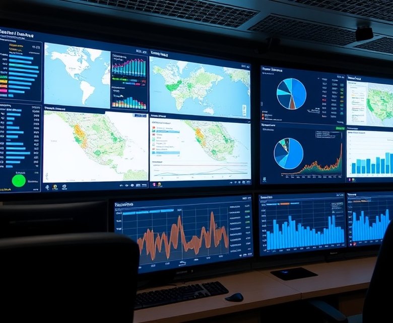 Centro de monitoreo con el estado de la red de terminales en pantalla