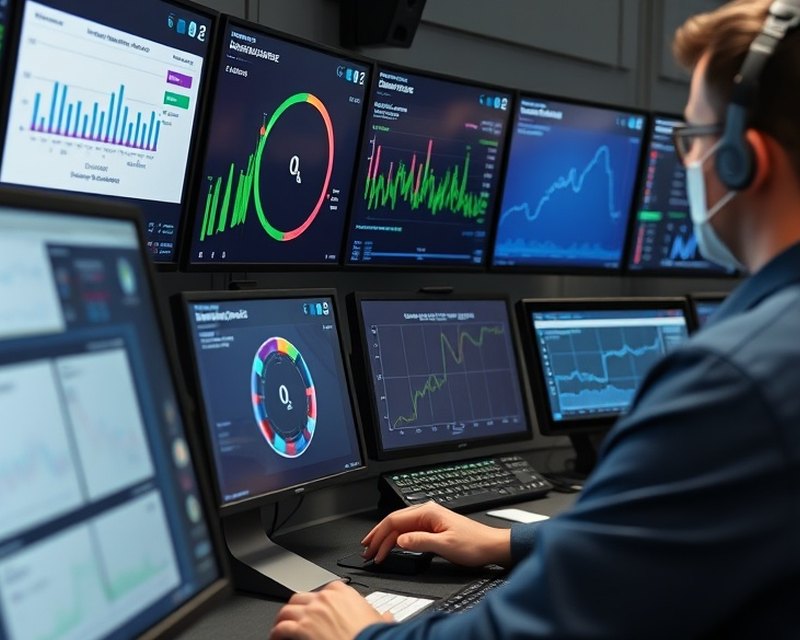 Centro de monitoreo con el estado de la red de terminales en pantalla